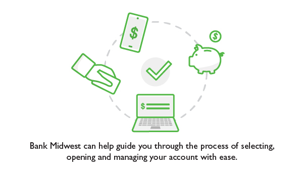 Bank Midwest can help guide you through the process of selecting, opening and managing your account with ease.